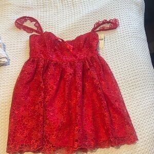 Anthropologie Red Lace Mini Dress